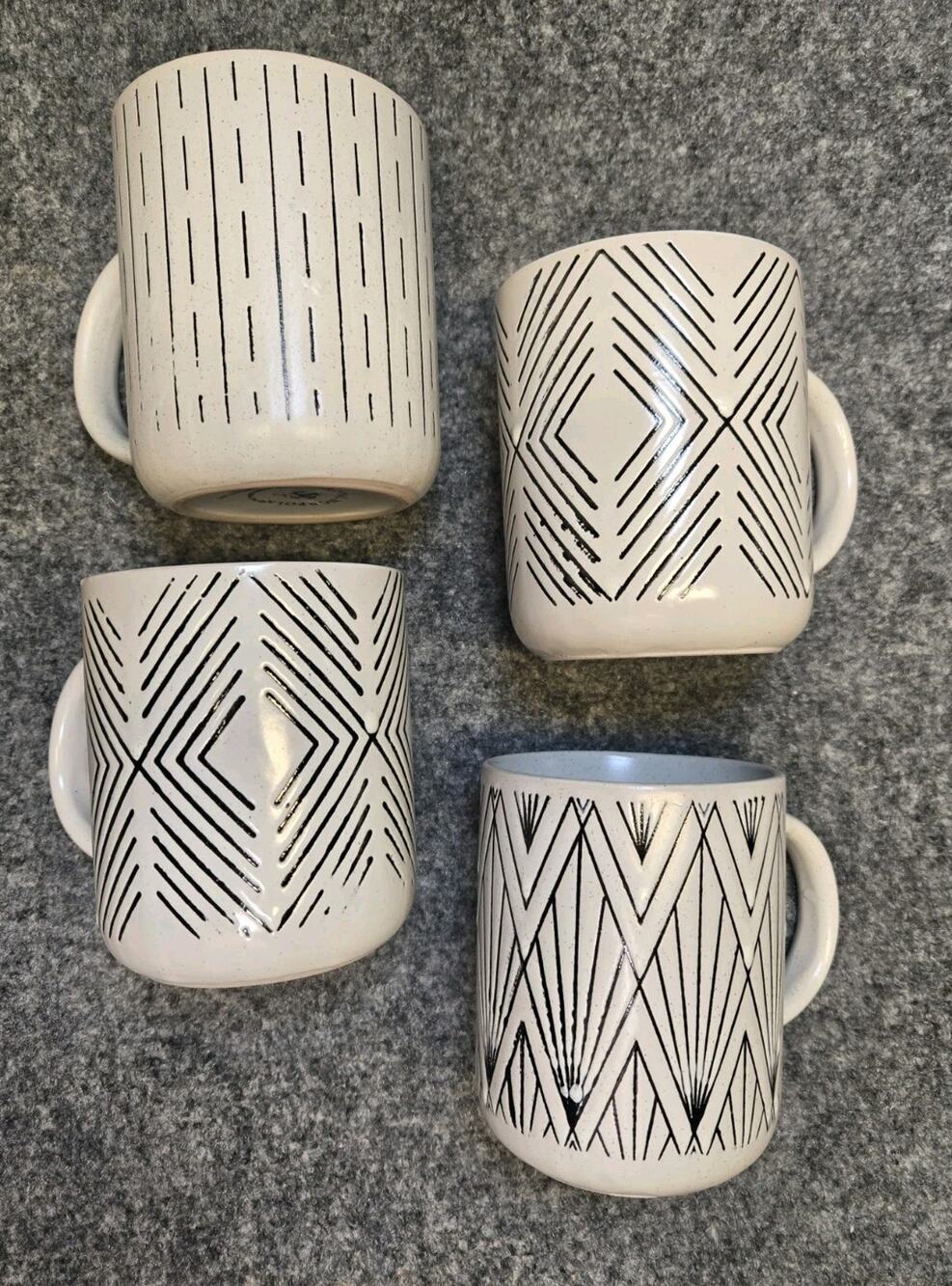 Royal Norfolk Stoneware Geometric Black & White Coffee Mugs Set Of 4